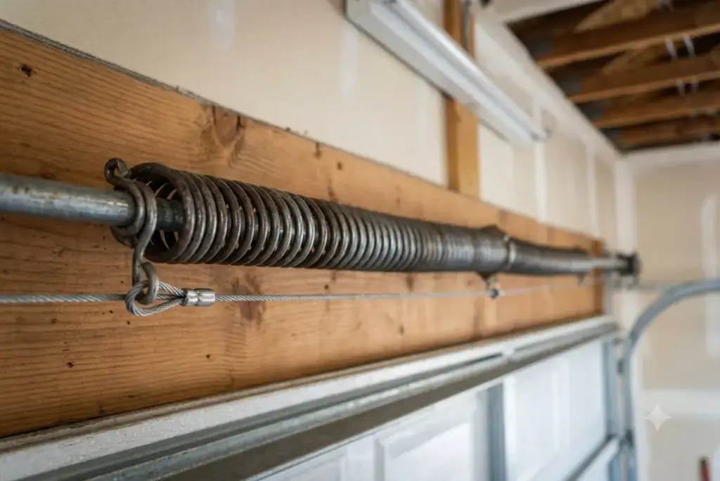 Safety cable running through an extension spring on a garage door in Bradenton, FL