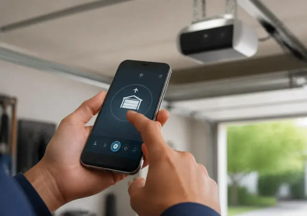 Hand controlling a smart garage door opener app in Bradenton, FL