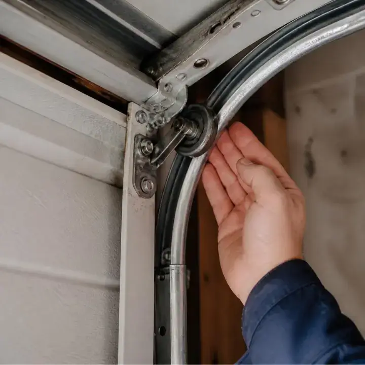 Technician listening to garage door roller noise in Bradenton, FL