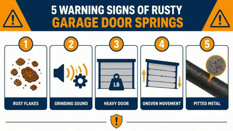 5 warning signs of a rusting garage door spring infographic