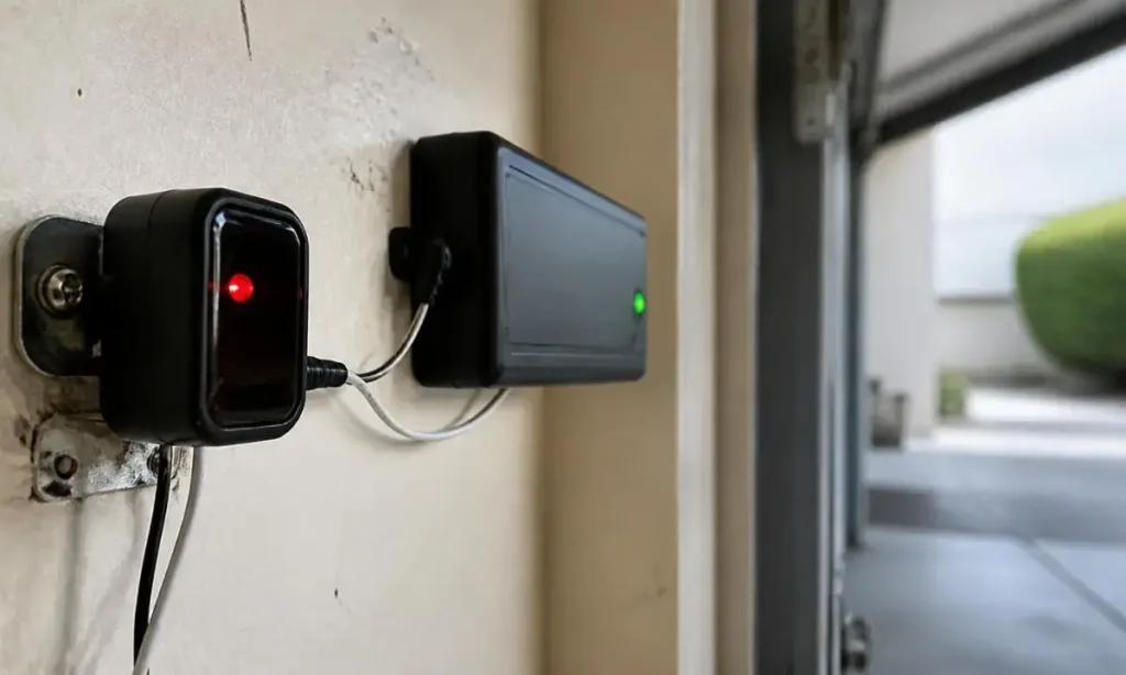 Infrared garage door sensor with backup battery system